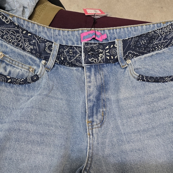Edikted Light Blue Flare Jeans with Dark Patterned Pockets - Picture 6 of 6